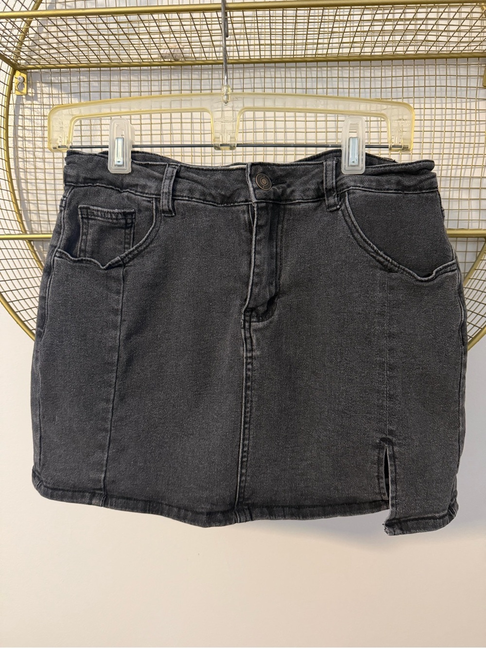 Luvamia High-Waisted Black Denim Mini Skort - Medium